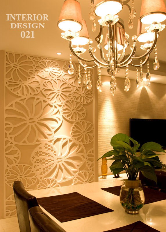 木刻花朵裝飾墻溫馨的荷風(fēng)雅室